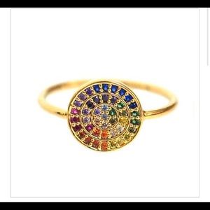 TAI SMALL RAINBOW DISC RING WITH PAVE CZ STONES